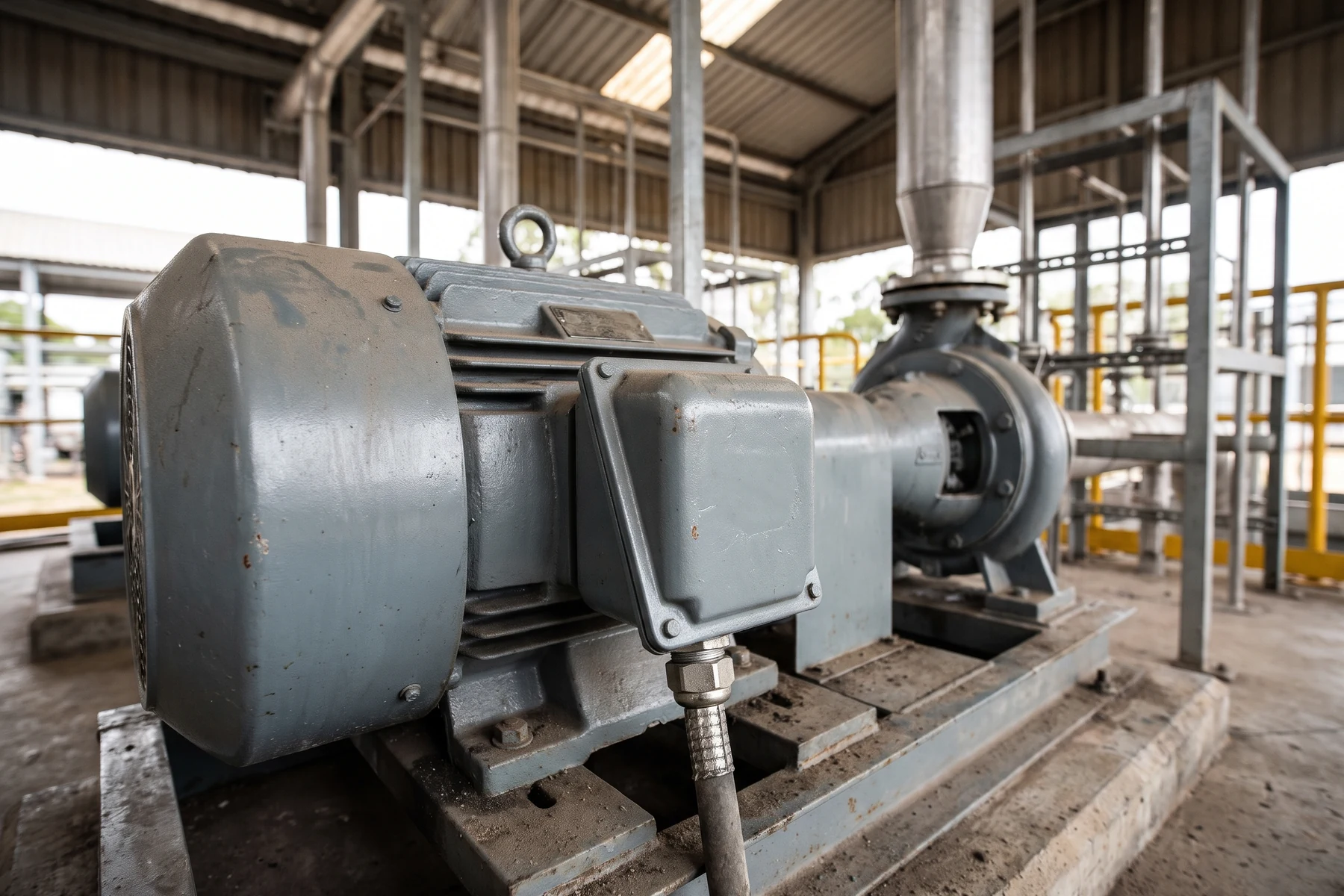 Increased safety electric motor with sealed terminal box driving a process pump in a refinery pump house — Bombay Engineering Syndicate